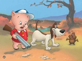 Warner Bros.&quot;Groundhog&#39;s Day&quot; Porky Pig Hunting Groundhogs Animation Giclee Gift - £198.45 GBP