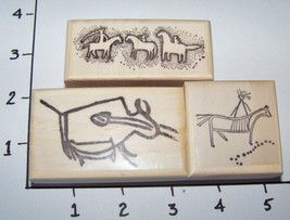 3 Petroglyph Rock Art - Bison and Horses New Mounted Rubber Stamps - £14.17 GBP