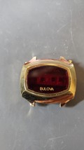 Vintage 1970&#39;s 80&#39;s Bulova Ladies Computron Watch Red Gold Digital Rectangle - £36.44 GBP
