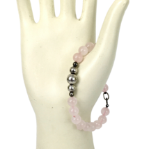 ROSE QUARTZ sterling silver beaded bracelet - vintage 7mm light pink sto... - $25.00