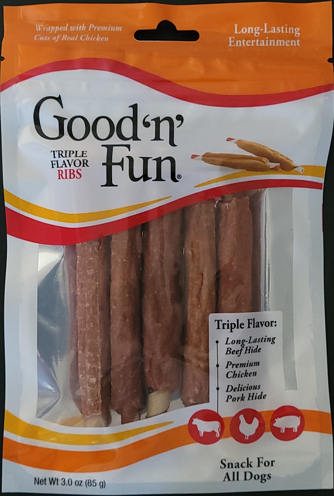 Dog Treats Snacks Chews Triple Flavor Ribs 4.8” 5/Pk - $2.99