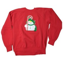 Vintage 90’s Holiday Plush Snowman Candy Cane Christmas Sweatshirt L Gra... - £13.84 GBP