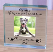 Dog Memorial Never Forgotten Personalised Photo Engraved Glass Block Pap... - £11.72 GBP