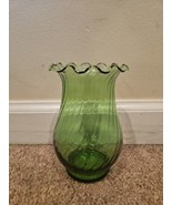 Vintage Blown Art Glass Vase, Ruffled Edge Rim Swirl, Green 5.5&#39;&#39; - $27.34 CAD