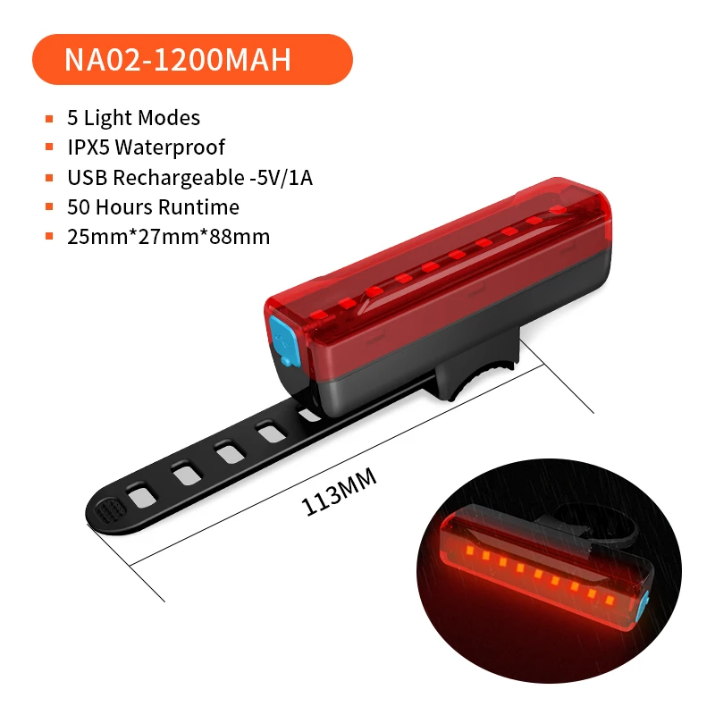 NATFIRE 15-50 Hours Bicycle Rear Light USB Rechargeable LED Back Rear Taillight  - £101.12 GBP