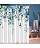 Extra Long Blue Shower Curtains 72 X 84,Fabric Tall Eucalyptus Leaves Sh... - £24.76 GBP