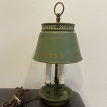 Vintage Electric Table Lamp 3 Candlestick Bulb Green Decorative Tin Tole... - $69.78