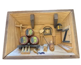 VINTAGE EAST GERMANY WOOD DIORAMA SHADOW BOX HAND PAINTED CARVED FOLK  A... - $34.99