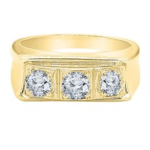 2.25 Ct Round Moissanite 3 Stone Men&#39;s Engagement Band Ring Yellow Gold Plated - £255.88 GBP