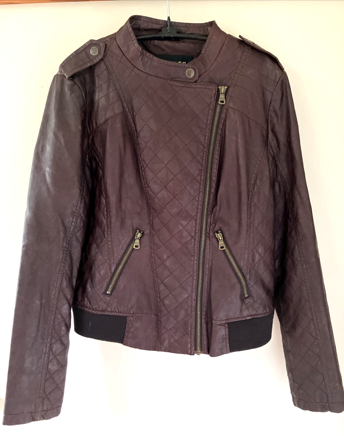 GUESS Womens Vegan Faux Leather Asymmetric Moto Coat Cafe Racer Jacket L... - $79.19