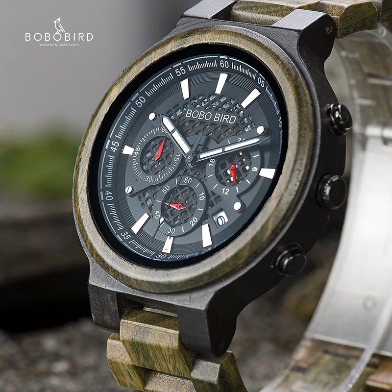 BOBO BIRD  masculino Watch Men Green Sandal Wristwatch Multifunctional    reloj  - £113.90 GBP