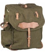 Vintage Romanian Army Canvas Backpack W Leather Shoulder Straps 18&quot; x 13... - $49.44