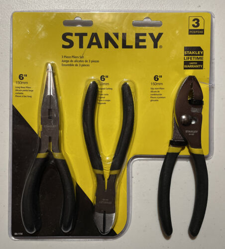 Stanley 3 Pack Pliers Slip Joint Diagonal Long Nose Cutting Hand Tool Kit 6 inch - £18.77 GBP