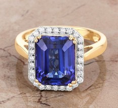 Natural Lab Created Sapphire Engagement Ring Halo Moissanite Wedding Ring - £94.75 GBP
