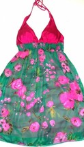 eKlah Fuchsia Pink &amp; Kelly Green Halter Dress NWOT Sz Medium - £24.70 GBP