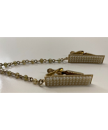Vintage Double Gold Tone Faux Seed Pearl Lapel Sweater Clips - $376.14 MXN