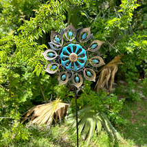 Scratch &amp; Dent 51 Inch Copper Blue Metal Wind Spinner Garden Stake Yard Decor - £31.50 GBP