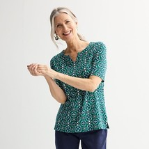 Women&#39;s Croft &amp; Barrow® Elbow-Sleeve Splitneck Top, Size: Medium, Green ... - $12.99