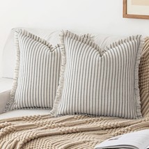 Striped Farmhouse Throw Pillow Covers 18X18 Set Of 2 Boho Pillow Cover, Grey - $34.11