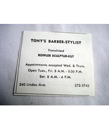 1972 Ad Tony&#39;s Barber-Stylist, 240 Linden Ave., Ithaca, N.Y. - $10.96 CAD