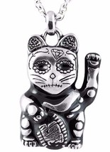 Controse Maneki Neko Waving Cat Day of the Dead Good Luck Japan Pendant Necklace - £22.45 GBP