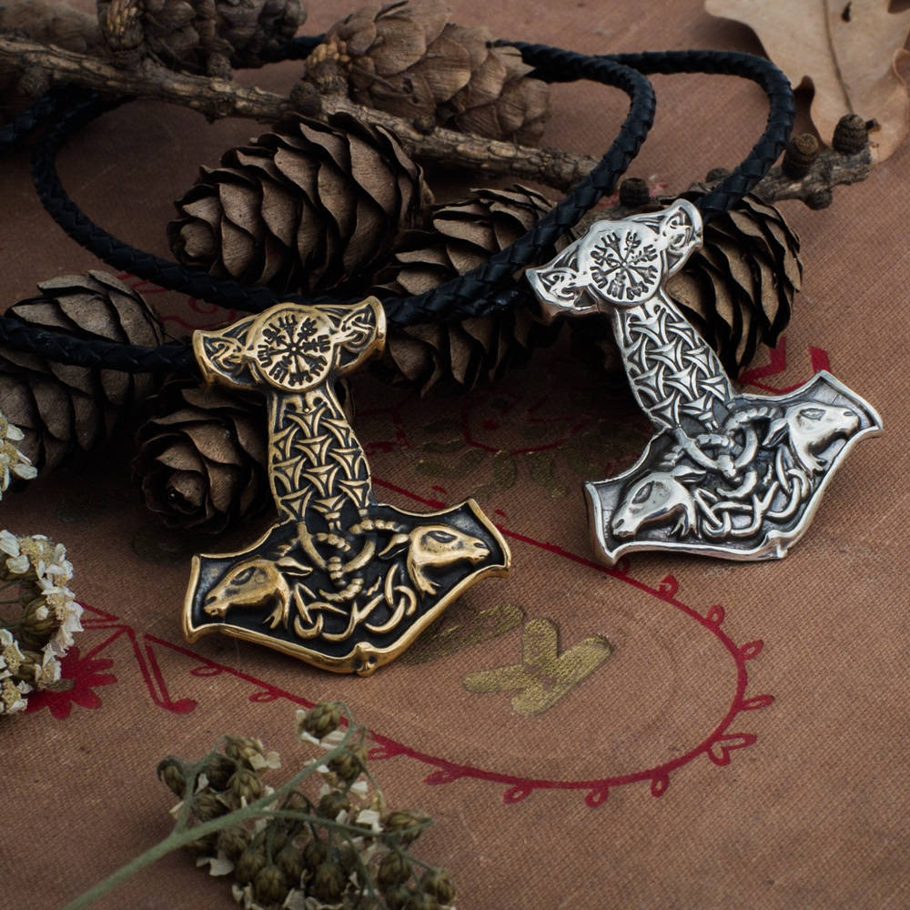 Thor's Hammer Mjolnir medallion with leather cord, Vegvísir,  Viking compass - $35.00 - $80.00