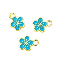 10 Gold Turquoise Blue Enamel Little Flower 11x9mm Bead Drop Charms Pend... - $4.99