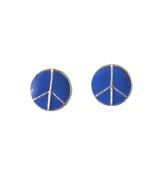 Blue &amp; Silver Tone Peace Sign Stud Earrings - £15.53 GBP