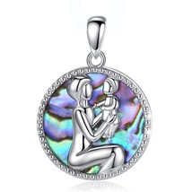 Real 925 Sterling Silver Mother And Baby Necklace Pendant Abalone Shell FIna Fas - £30.58 GBP