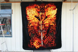 Dragon Flame Blade Sword Fire Flames Fantasy Queen Size Blanket Bedspread - £46.55 GBP