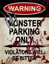 Warning Monster Parking Only Halloween Theme Metal Sign 9&quot; x 12&quot; Wall De... - £19.20 GBP