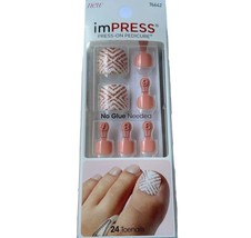 NEW Kiss Nails Impress Press On Pedicure Short Gel Mauve Pink Glitter Toe Nails - £10.20 GBP