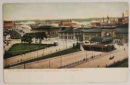 Union Station &amp; Surroundings Cars &amp; Horses Providence,RI Undivided Back Postcard - £15.86 GBP