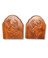 Vintage Bookends Wooden Carved Deer Buck Heads Set Of 2 - £31.38 GBP