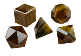 TIGERS EYE Crystal Platonic Solids - 5 Sacred Geometry Crystal Set Metaphysical - £35.56 GBP