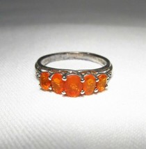 Vintage .925 Sterling Silver Orange Glass Stone Ring Ladies Sz 7 C2891 - £31.74 GBP