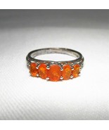 Vintage .925 Sterling Silver Orange Glass Stone Ring Ladies Sz 7 C2891 - £31.87 GBP