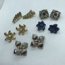 Vintage Lot Clip Earrings Metal Flower Floral Geometric Mod - £19.74 GBP