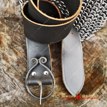Brown Dark Age Medieval Leather Belt Hand Forged Iron Buckle Renaissance... - $29.98