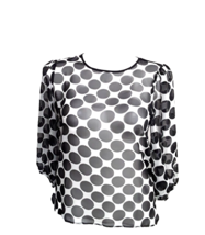 Macys Womens Blouse Black White Sheer Polk A Dot Size 12 3/4 Sleeve Poly... - £7.54 GBP