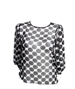 Macys Womens Blouse Black White Sheer Polk A Dot Size 12 3/4 Sleeve Poly... - £7.44 GBP