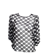 Macys Womens Blouse Black White Sheer Polk A Dot Size 12 3/4 Sleeve Poly... - $9.46