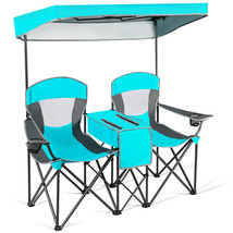 Portable Folding Camping Canopy Chairs W/ Cup Holder Cooler Outdoor Turquoise - £163.71 GBP