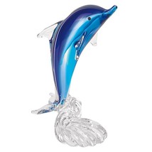Murano Style Art Glass Dolphin Riding A Wave Sculpture - £153.43 GBP