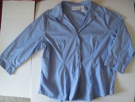 Real Comfort by Chadwic Blue Collared Button-Down Shirt Size XL 3/4 Sleeve Cuffs - £12.45 GBP