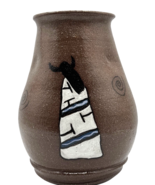 Southwestern Pottery Vase Native American Glazed Pot Hand Painted Horn F... - $432.16 MXN