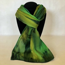 Hand Painted Silk Scarf Green Rectangle Neck Head Wrap Ladies Unique New... - $56.00