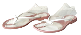 Cole Haan Bikini White &amp; Pink Leather Bow Tie Thong Sandal - Women&#39;s 7B - $33.20