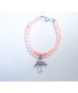 Bracelet Bead Pink w/Angel Charm 7&quot;+ Spring Clasp Upcycled Handmade - $5.00