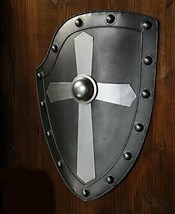 Medieval Knight Hand Forged Gothic Steel Cross Shield Battle Armor Shield - £123.23 GBP